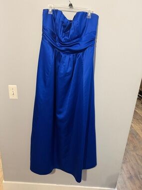David's Bridal Strapless Cobalt Satin Gown
